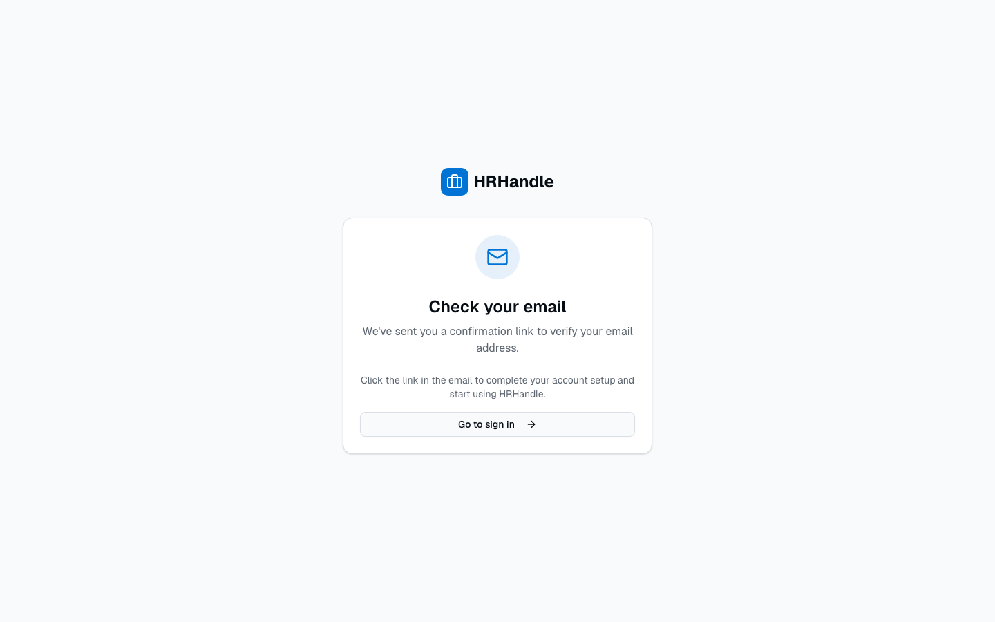 The post sign-up screen instructing the user to check their email for a confirmation link
